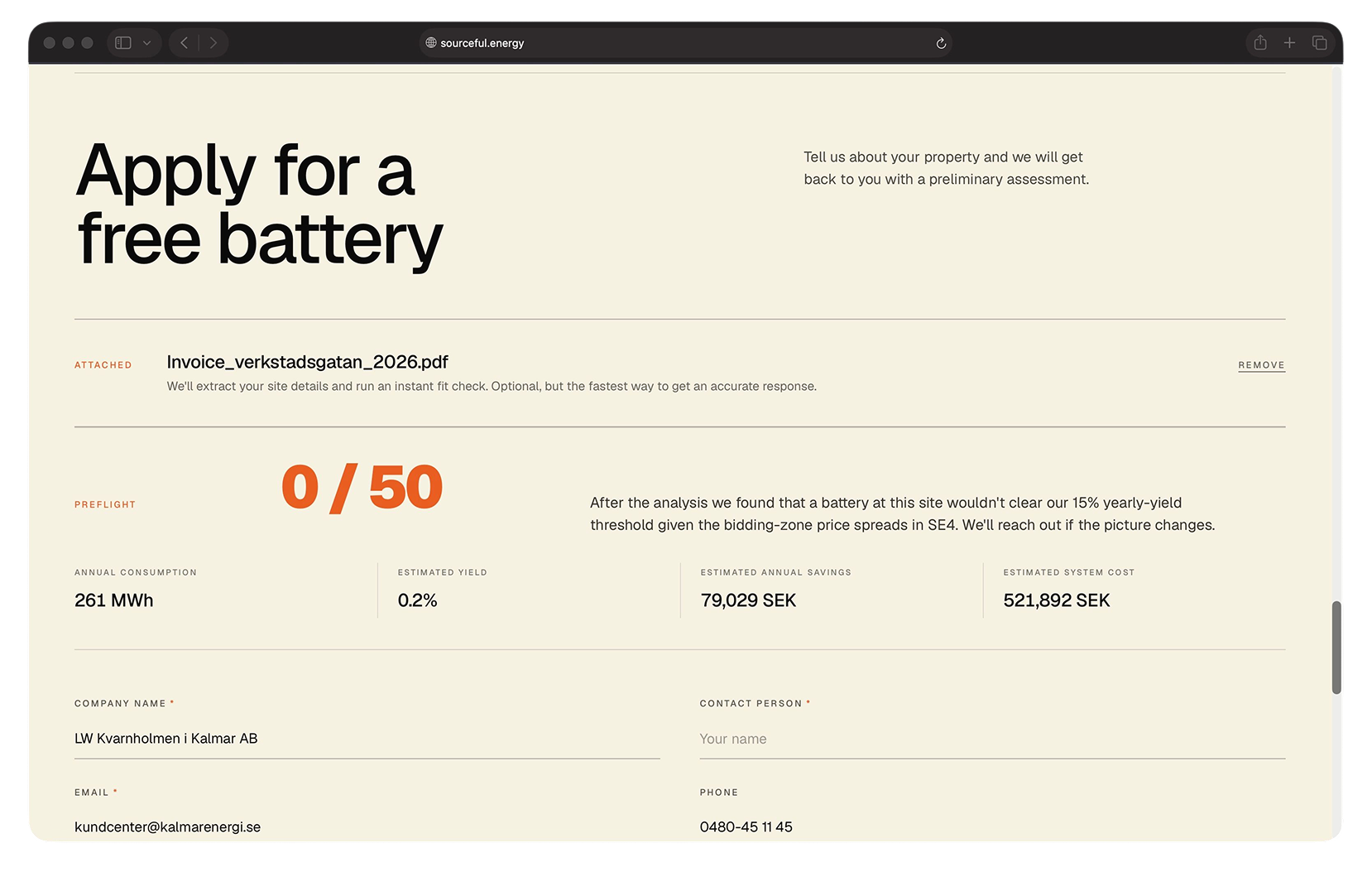 Apply form with instant fit check