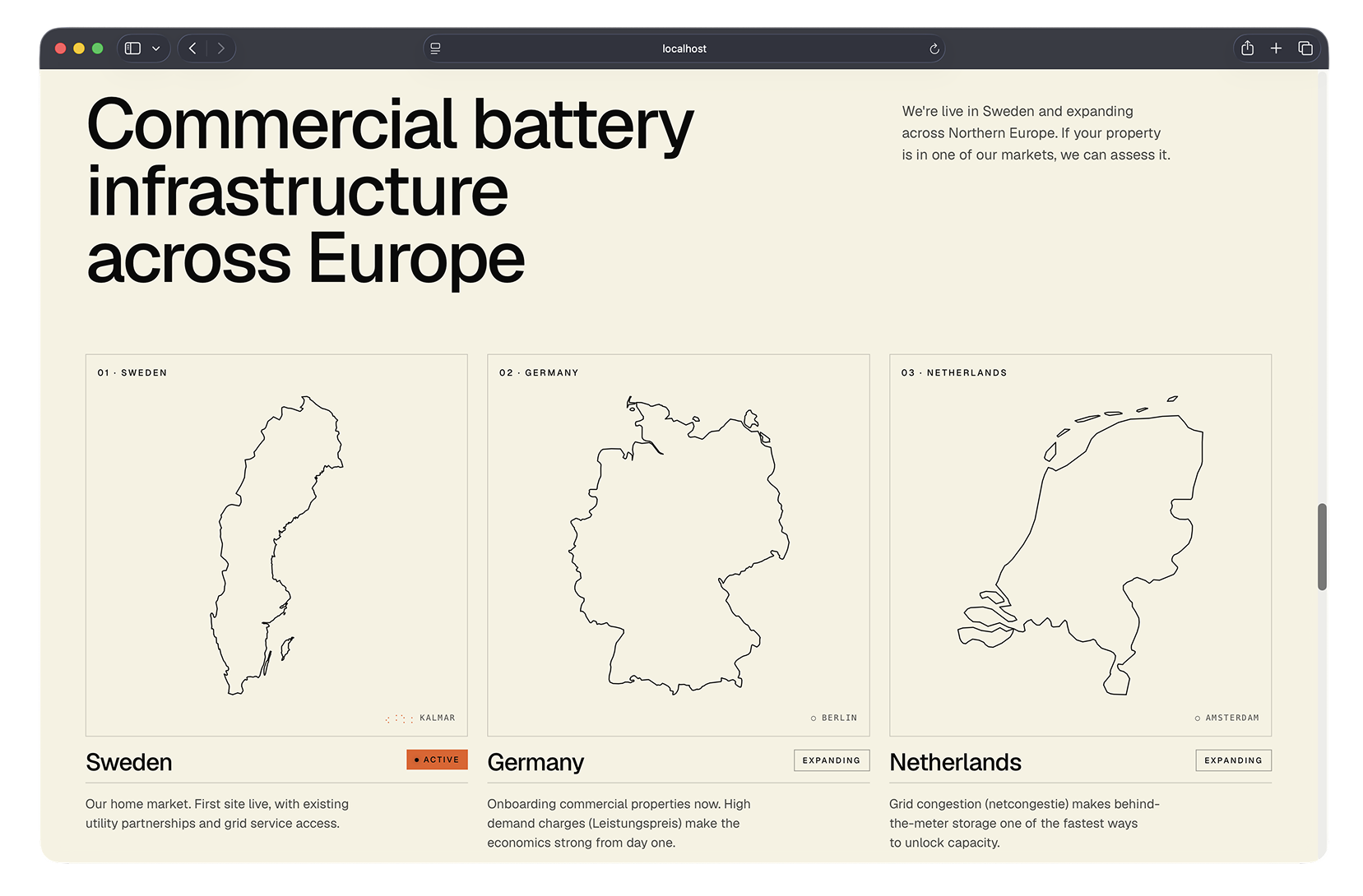 Commercial battery infrastructure across Europe: Sweden, Germany, Netherlands