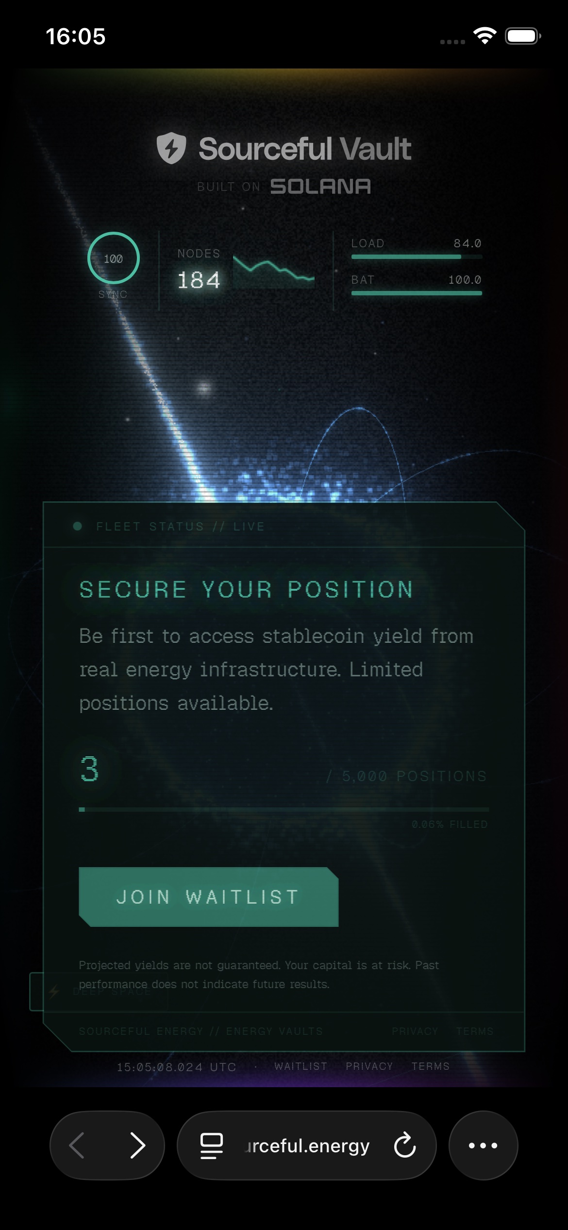 Waitlist CTA overlay, deep space theme